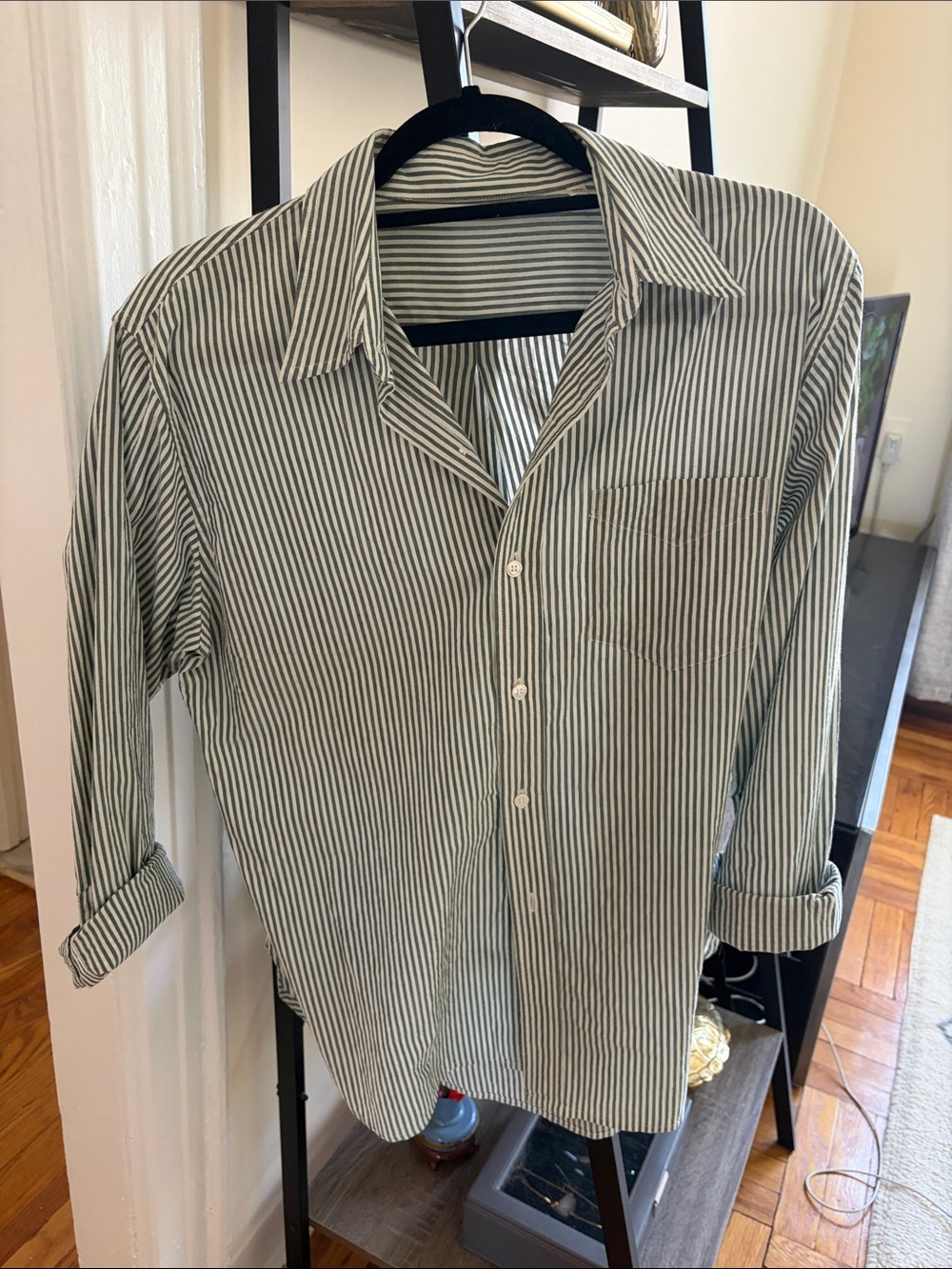Buck Mason Mainstay Green and White Striped Cotton Button-Up Shirt